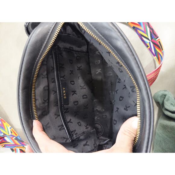 DKNY Tilly Camera Crossbody Bag in Black with Colorful Patterned Strap - Picture 4 of 6